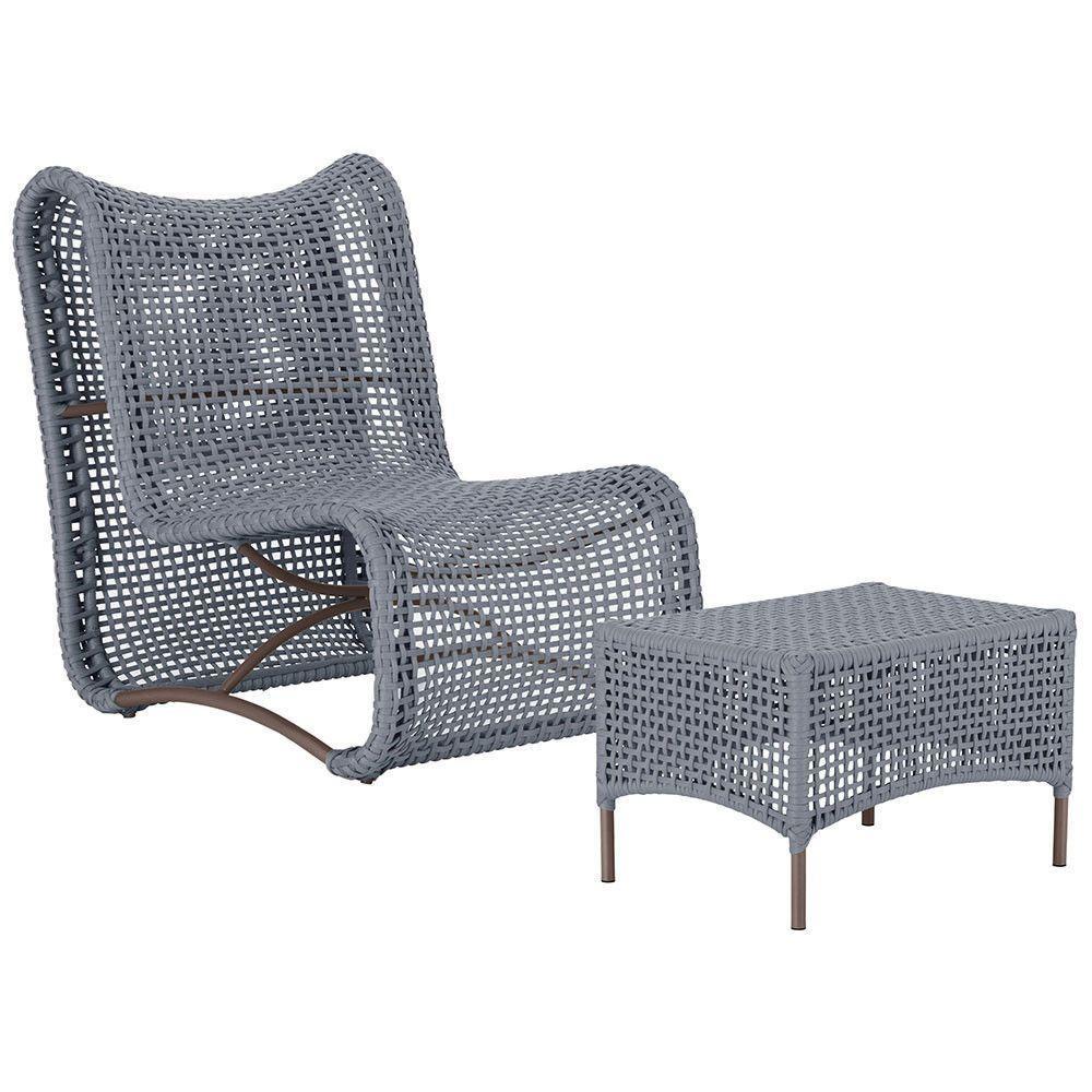 1 Poltrona E Mesa Texas Alumínio Marrom Corda Náutica Trama Prata - 1