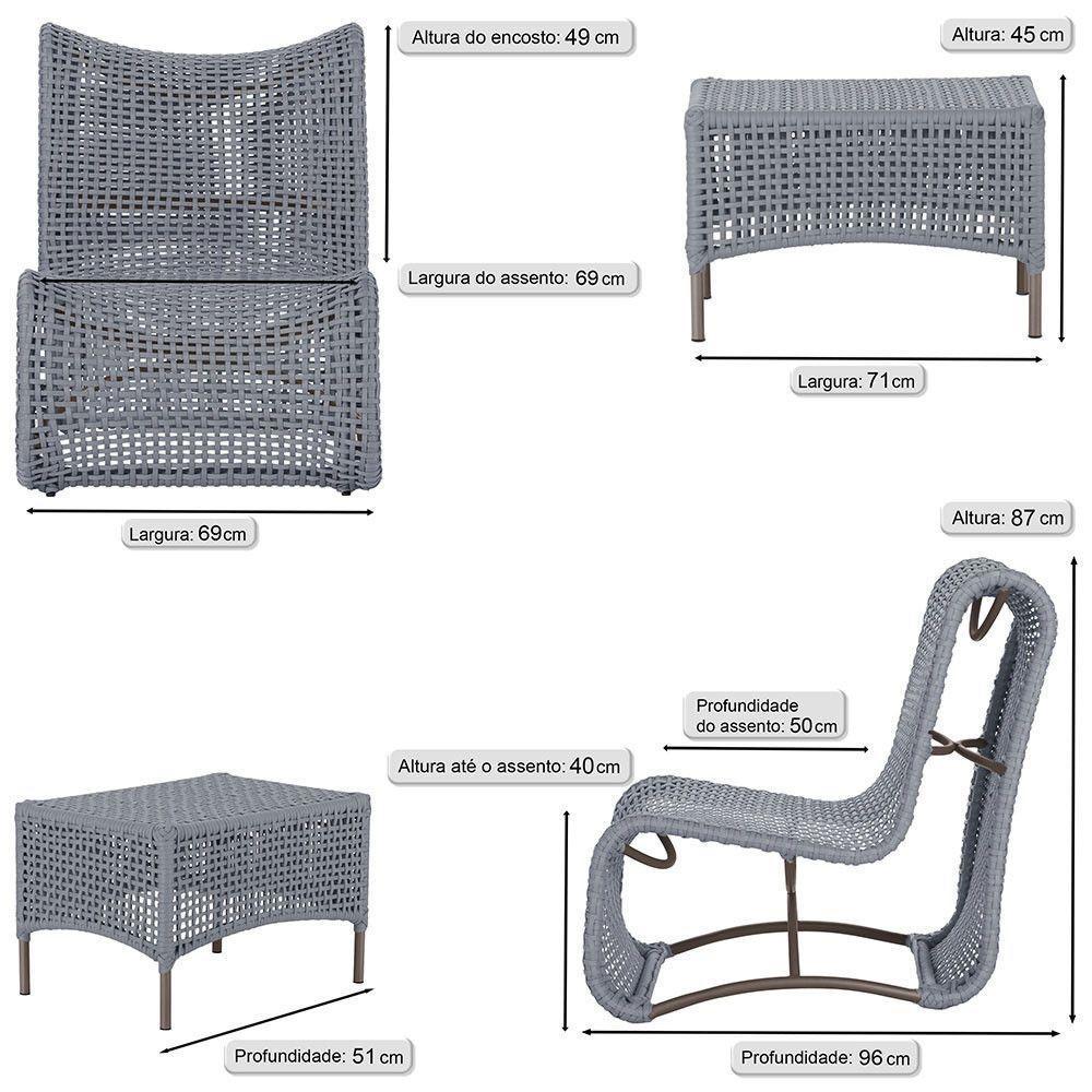 1 Poltrona E Mesa Texas Alumínio Marrom Corda Náutica Trama Prata - 2