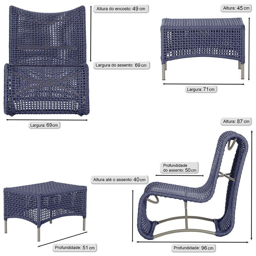 1 Poltrona E Mesa Texas Alumínio Fendi Corda Náutica Trama Azul - 2
