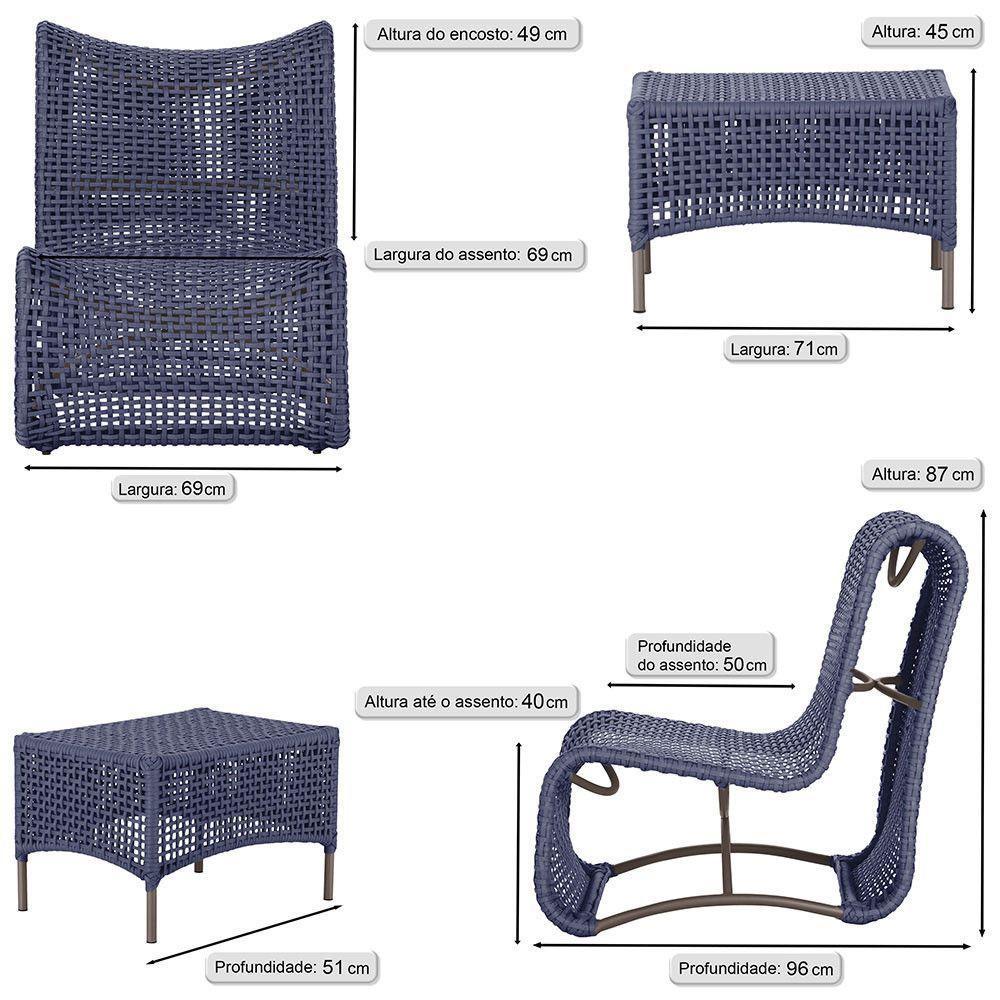 1 Poltrona E Mesa Texas Alumínio Marrom Corda Náutica Trama Azul - 2