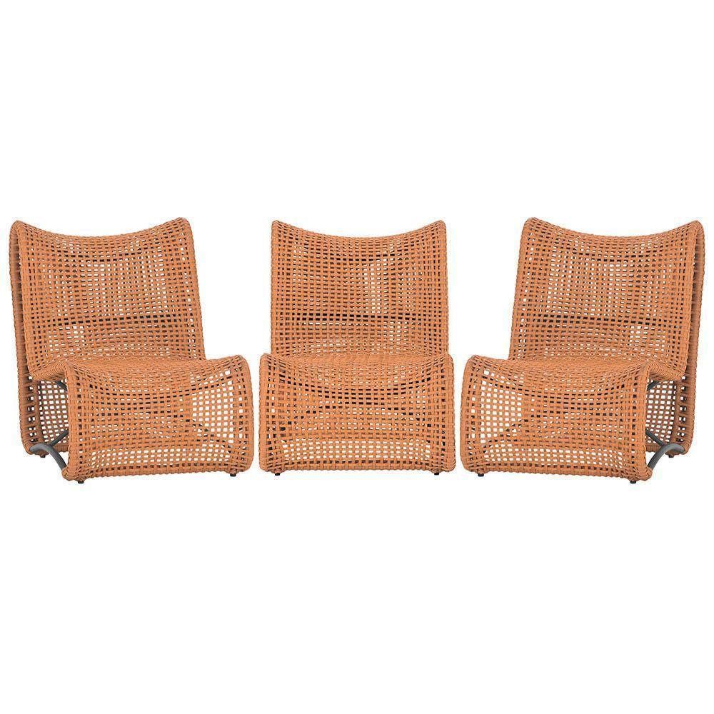 3 Poltronas Texas Em Alumínio Preto Corda Náutica Trama Terra Cota - 1