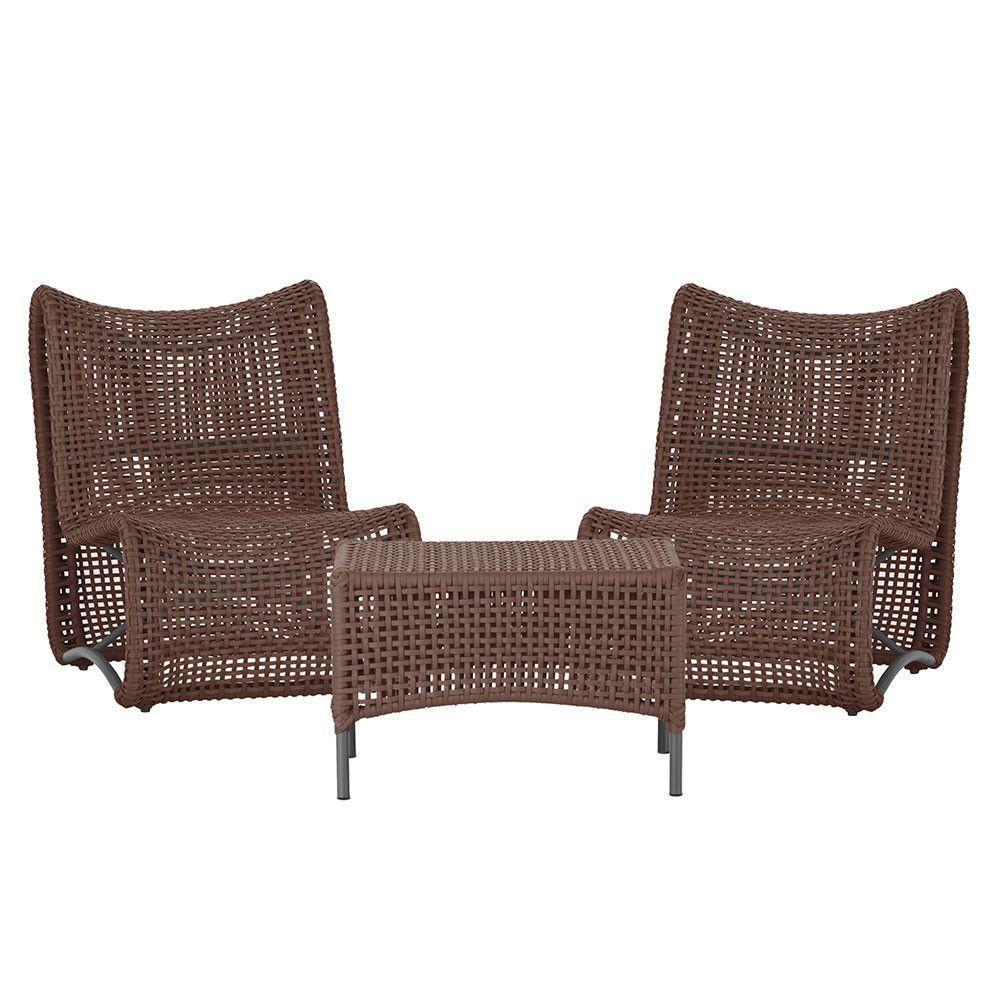 2 Poltronas E Mesa Texas Alumínio Preto Corda Náutica Trama Marrom - 1