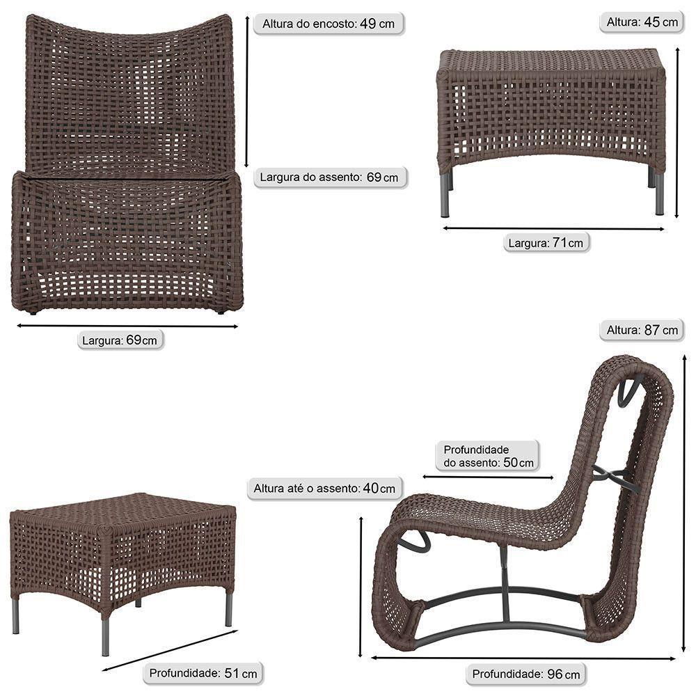 2 Poltronas E Mesa Texas Alumínio Preto Corda Náutica Trama Marrom - 2