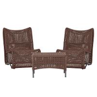 2 Poltronas E Mesa Texas Alumínio Preto Corda Náutica Trama Marrom - 1