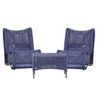 2 Poltronas E Mesa Texas Alumínio Preto Corda Náutica Trama Azul - 1