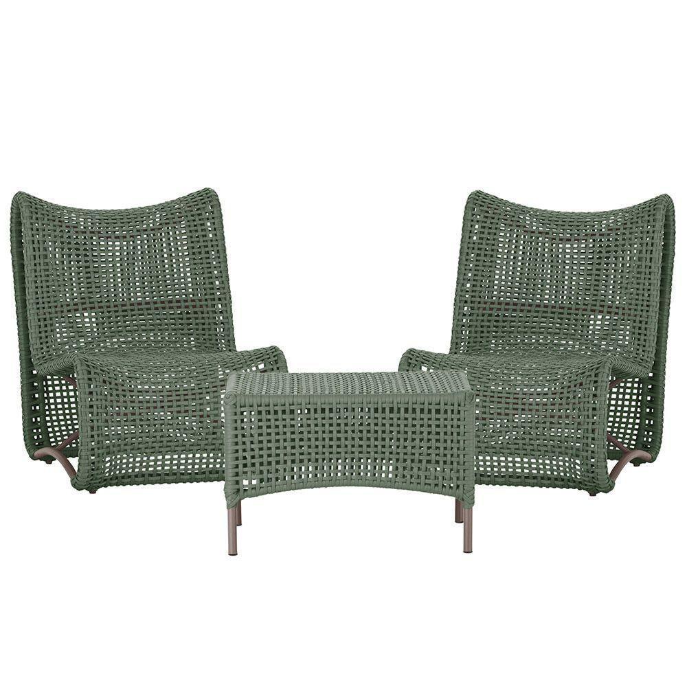 2 Poltronas E Mesa Texas Alumínio Marrom Corda Náutica Trama Verde - 1
