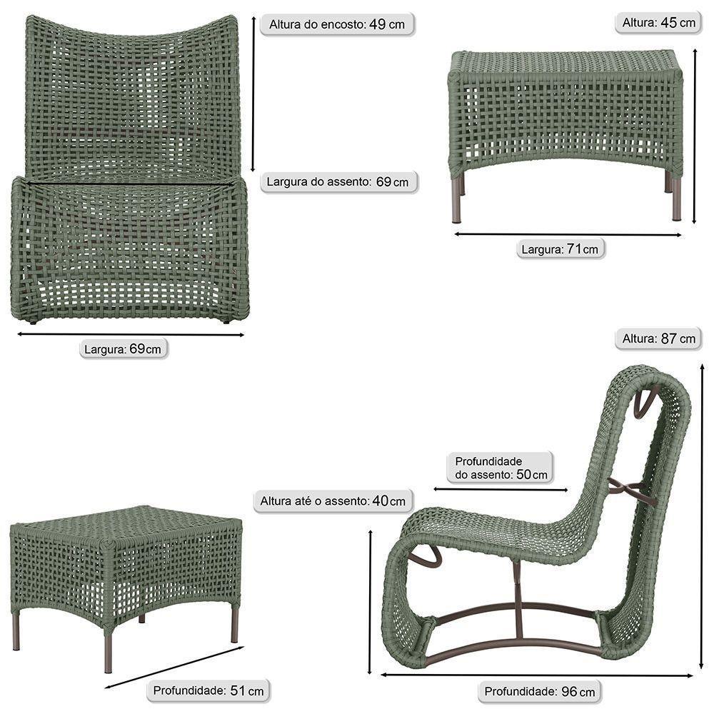 2 Poltronas E Mesa Texas Alumínio Marrom Corda Náutica Trama Verde - 3