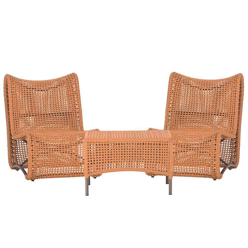 2 Poltronas E Mesa Texas Alumínio Marrom Corda Náutica Trama Terra Cota - 1