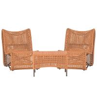 2 Poltronas E Mesa Texas Alumínio Marrom Corda Náutica Trama Terra Cota - 1