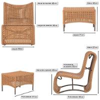 2 Poltronas E Mesa Texas Alumínio Marrom Corda Náutica Trama Terra Cota - 2