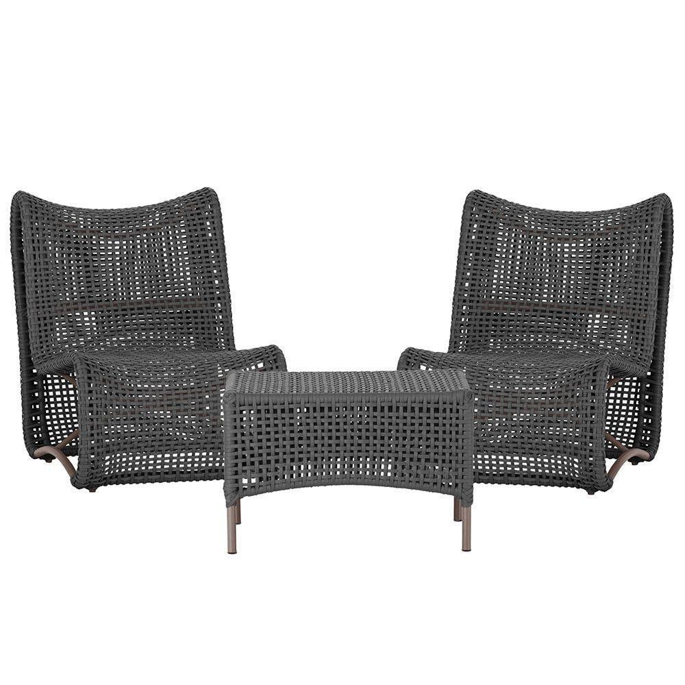 2 Poltronas E Mesa Texas Alumínio Marrom Corda Náutica Trama Preto - 1