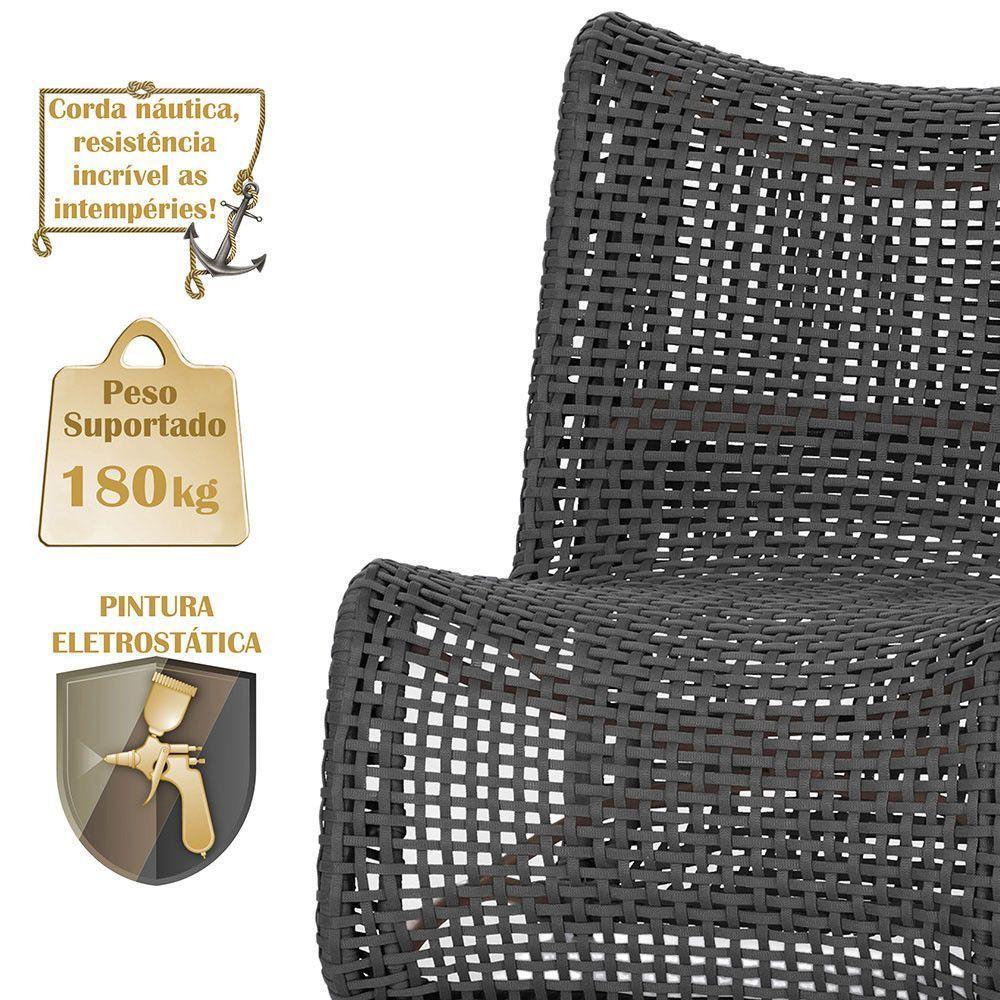 2 Poltronas E Mesa Texas Alumínio Marrom Corda Náutica Trama Preto - 4
