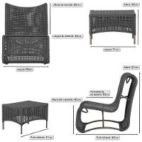2 Poltronas E Mesa Texas Alumínio Marrom Corda Náutica Trama Preto - 2