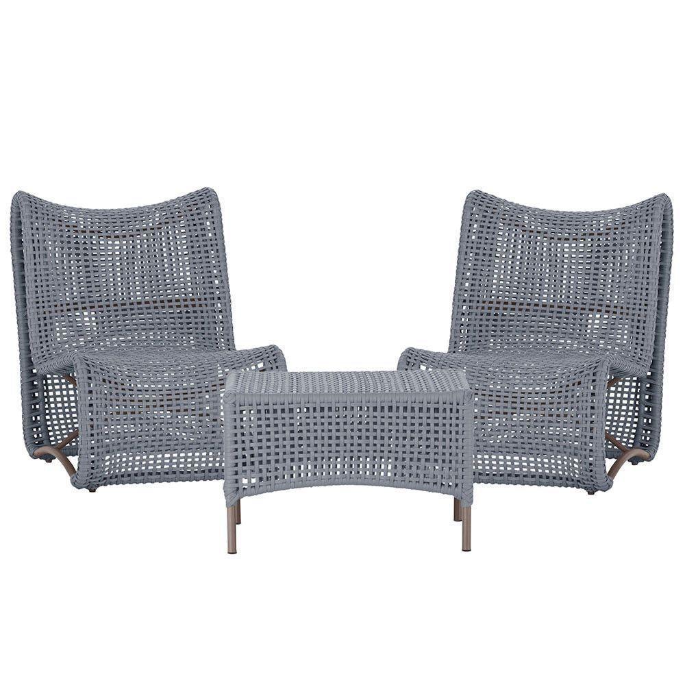 2 Poltronas E Mesa Texas Alumínio Marrom Corda Náutica Trama Prata - 1