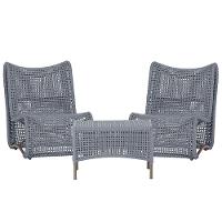 2 Poltronas E Mesa Texas Alumínio Marrom Corda Náutica Trama Prata - 1