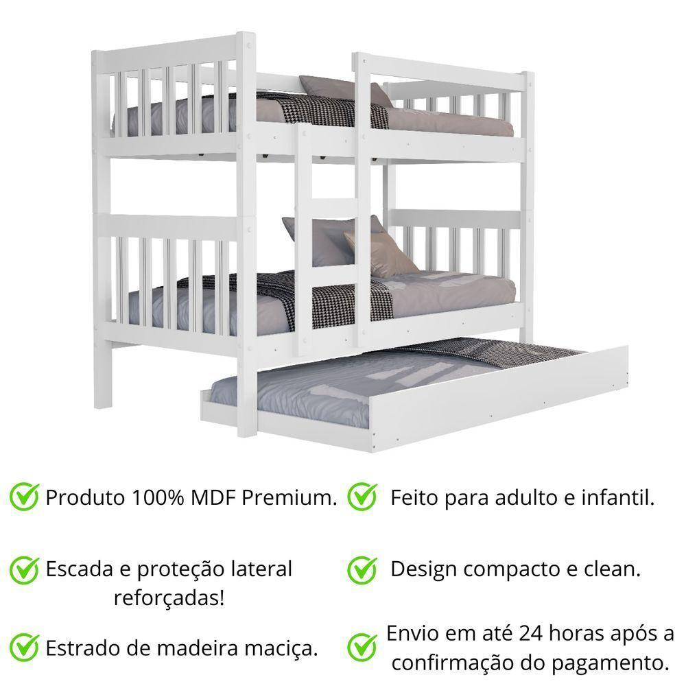 Tricama Infantil Adulto Vira 2 Camas 100% Mdf Reforçada Acompanha Auxiliar Escada Grade 3 Colchões - 5