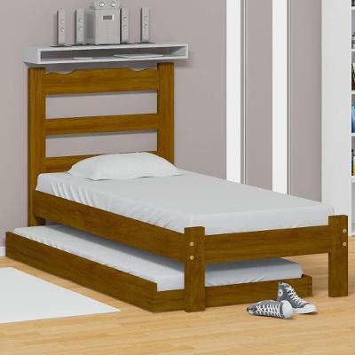 Cama De Solteiro Esmeralda De Madeira Maciça Reforçada Com Auxiliar Imbuia