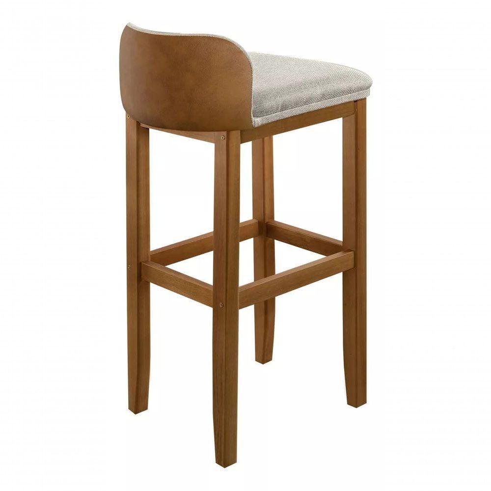 Kit 4 Banquetas Exclusiva Premium Linha Alta Assento Encosto Linho Almofadado Pé Madeira Maciça Retro - 3