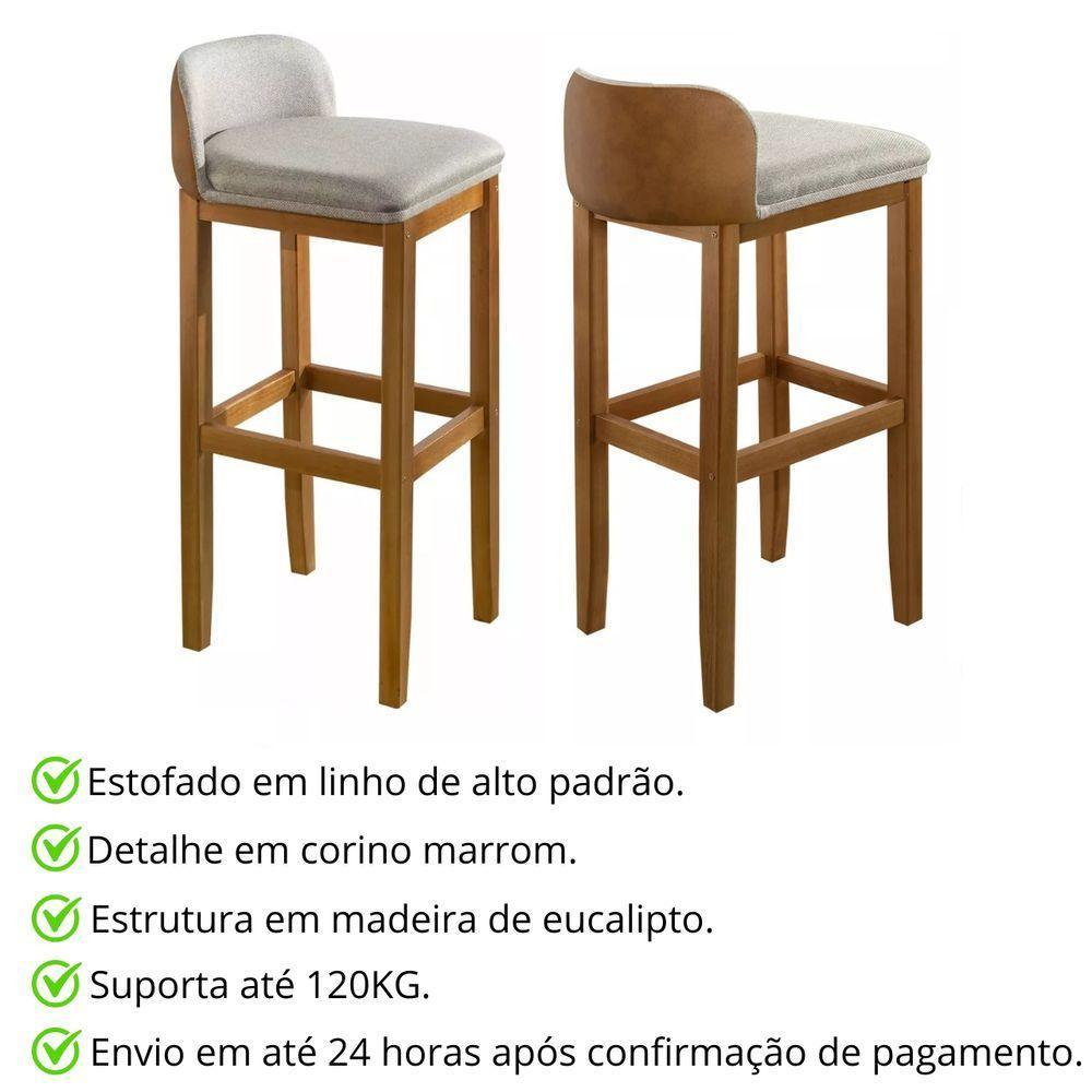 Kit 4 Banquetas Exclusiva Premium Linha Alta Assento Encosto Linho Almofadado Pé Madeira Maciça Retro - 4