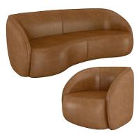 Kit Sofá 4 Lugares Eron 318cm Com Poltrona Giratória Angelina M03 Couríssimo Whisky - Lyam Decor - 2