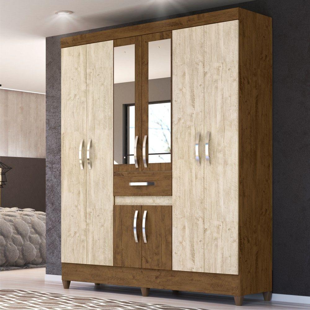 Roupeiro Streep Castanho Wood Avelã Wood Com Espelho - 1