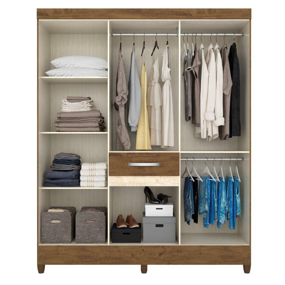 Roupeiro Streep Castanho Wood Avelã Wood Com Espelho - 3