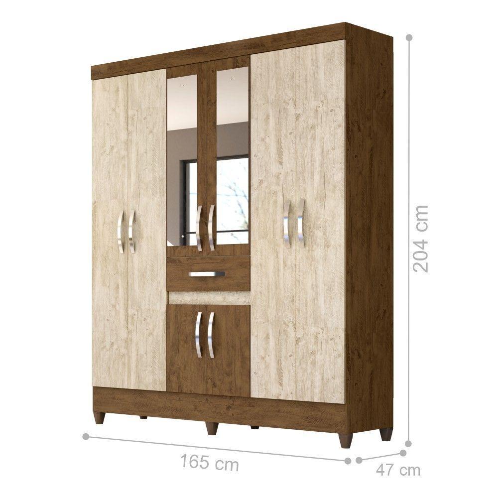 Roupeiro Streep Castanho Wood Avelã Wood Com Espelho - 4