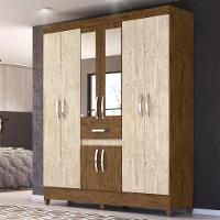 Roupeiro Streep Castanho Wood Avelã Wood Com Espelho - 1