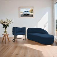 Kit Divã Luna 185cm Lado Direito E 01 Poltrona Base De Ferro Preto Suede Azul Marinho - 9