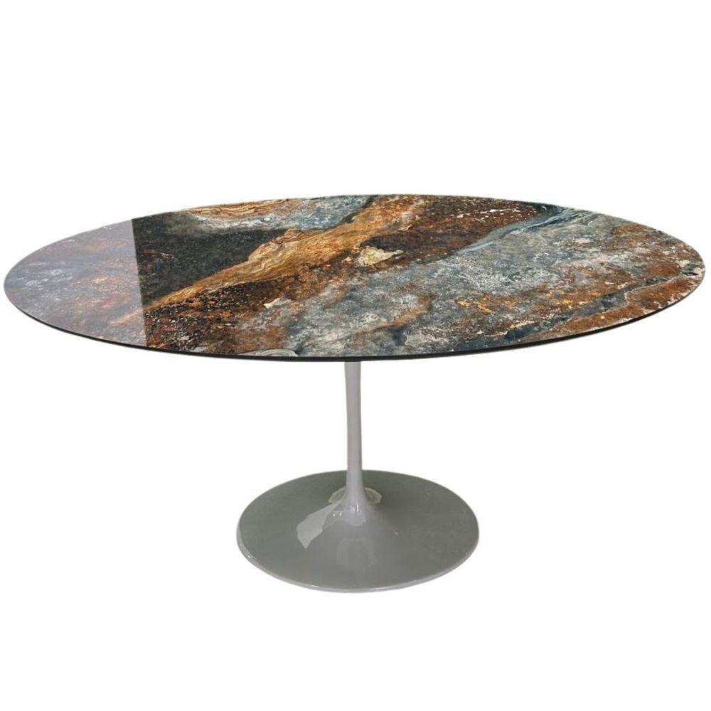 Mesa De Jantar Saarinen Oval 198x122 Cm Mdf Calacata Marmorizada Estelar - 1