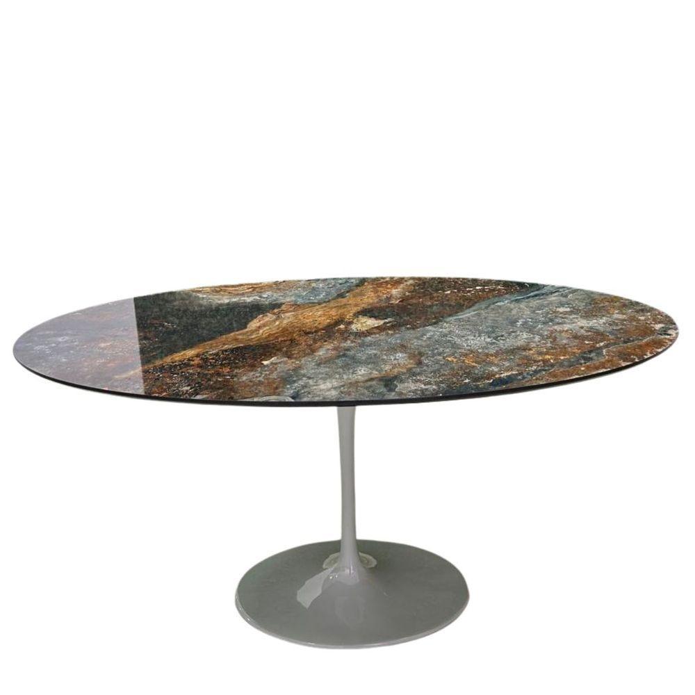 Mesa De Jantar Saarinen Oval 198x122 Cm Mdf Calacata Marmorizada Estelar - 3