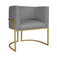 Kit Divã Luna 185cm Lado Direito E 02 Poltronas Base De Ferro Dourado Suede Cinza - 2