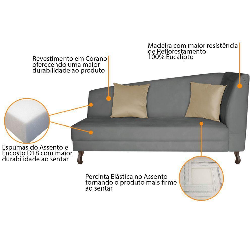 Recamier Heitor 140cm Com Almofada Lado Esquerdo Sintético Cinza Bege - 8