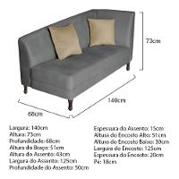 Recamier Heitor 140cm Com Almofada Lado Esquerdo Sintético Cinza Bege - 6