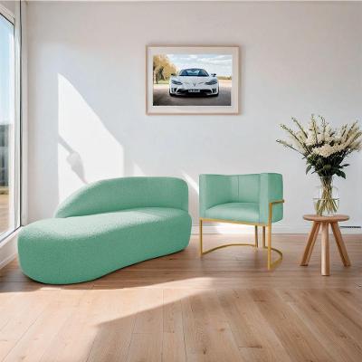 Kit Divã Luna 185cm Lado Esquerdo E 01 Poltrona Base De Ferro Dourado Suede Azul Tiffany