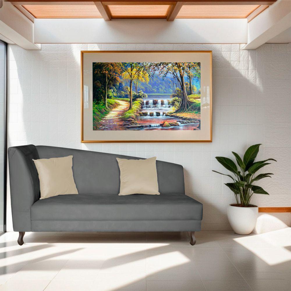 Recamier Heitor 160cm Com Almofada Lado Direito Sintético Cinza Bege - 7