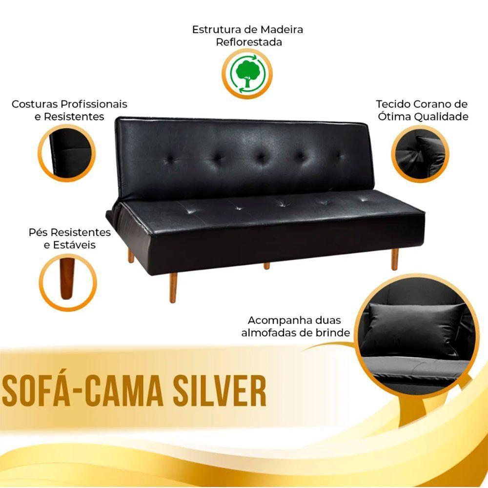 Sofá Cama Silver 3 Lugares 1,92 Shop Das Cabeceiras Preto - 7
