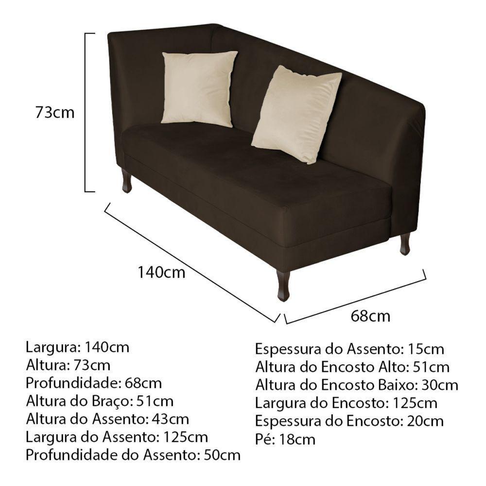 Recamier Heitor 140cm Com Almofada Lado Direito Sintético Marrom Bege - 6