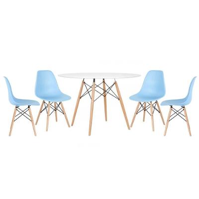 Mesa Redonda Eames 120cm Branco + 4 Cadeiras Azul Claro