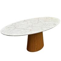 Mesa De Jantar Cone Oval 137x90 Cm Base Madeira Freijó Tampo Calacato Bronzeado - 4
