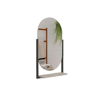 Espelho De Quarto Solteiro Oval Ori C/ Prateleira Metalica 41x87cm Cimento - Mgm