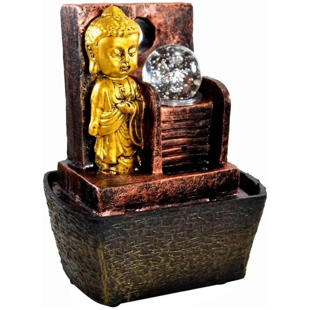 Fonte De água Cascata Buda Dourado Em Resina Bivolt - 1