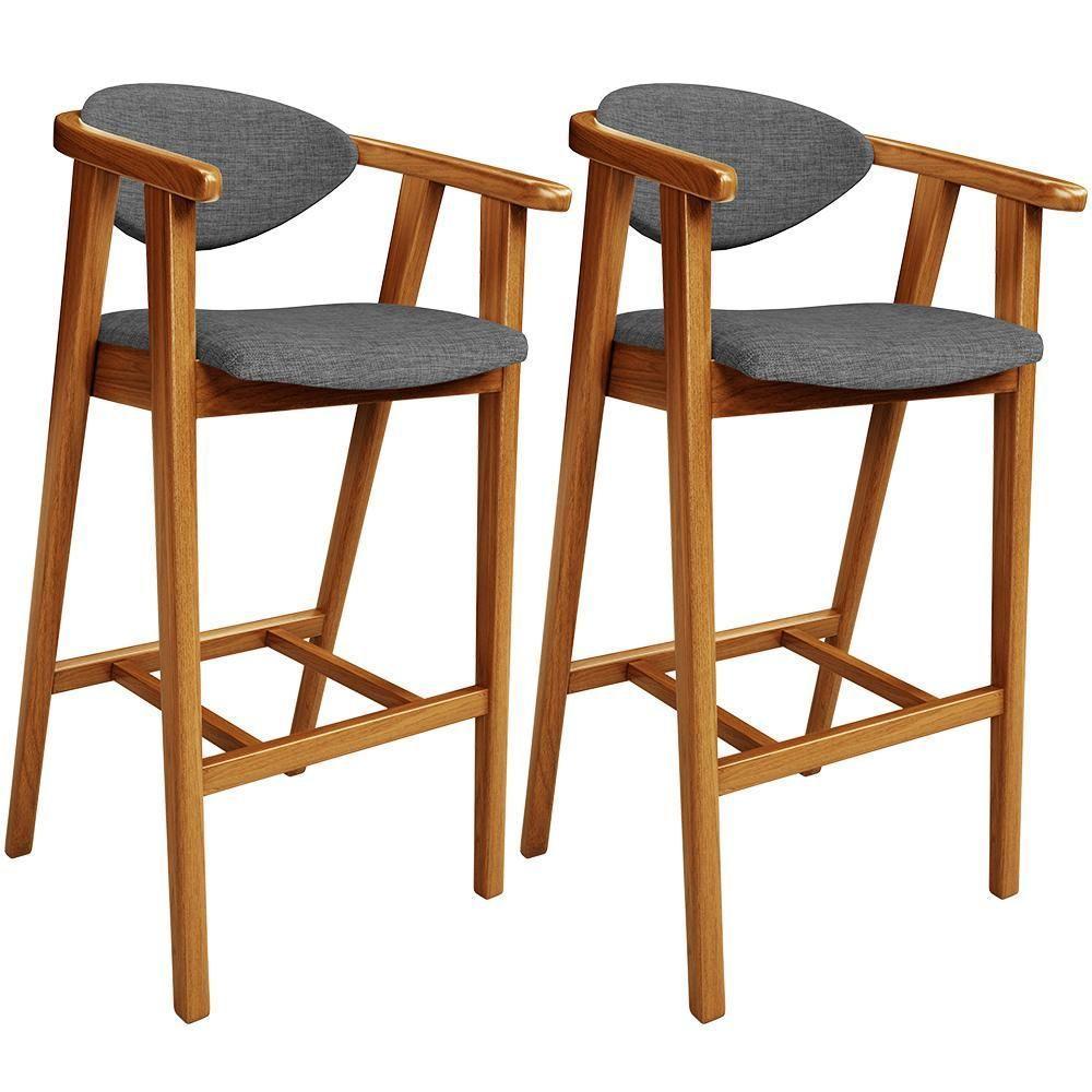 Kit 02 Banquetas Alta Cozinha Bancada Bar Sala De Jantar Fixa Cecília L02 Linho Cinza Escuro - 1