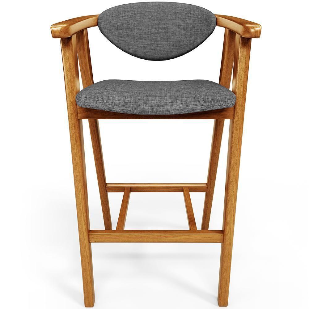 Kit 02 Banquetas Alta Cozinha Bancada Bar Sala De Jantar Fixa Cecília L02 Linho Cinza Escuro - 3