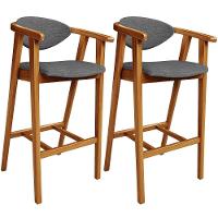 Kit 02 Banquetas Alta Cozinha Bancada Bar Sala De Jantar Fixa Cecília L02 Linho Cinza Escuro - 1