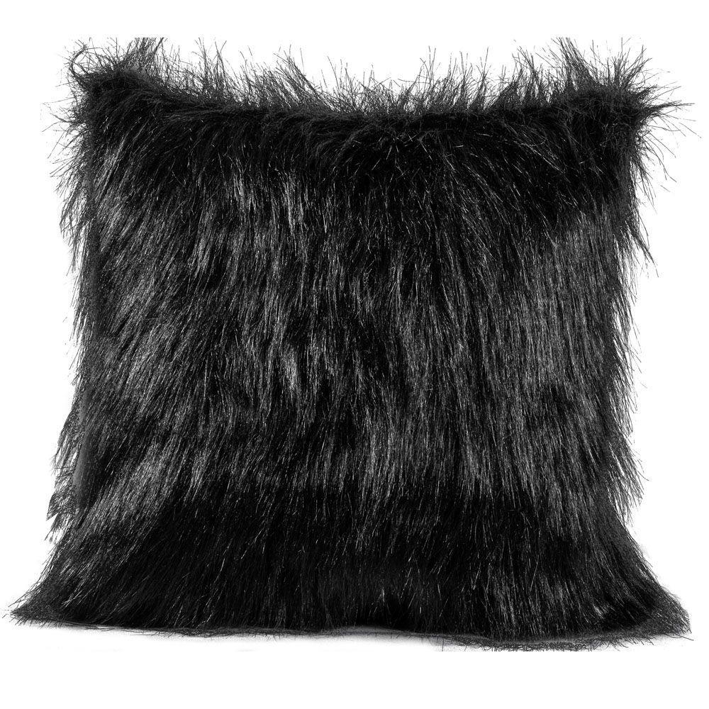 Capa De Almofada Plush Pelúcia Preto 45cm X 45cm Pelo Alto - 1