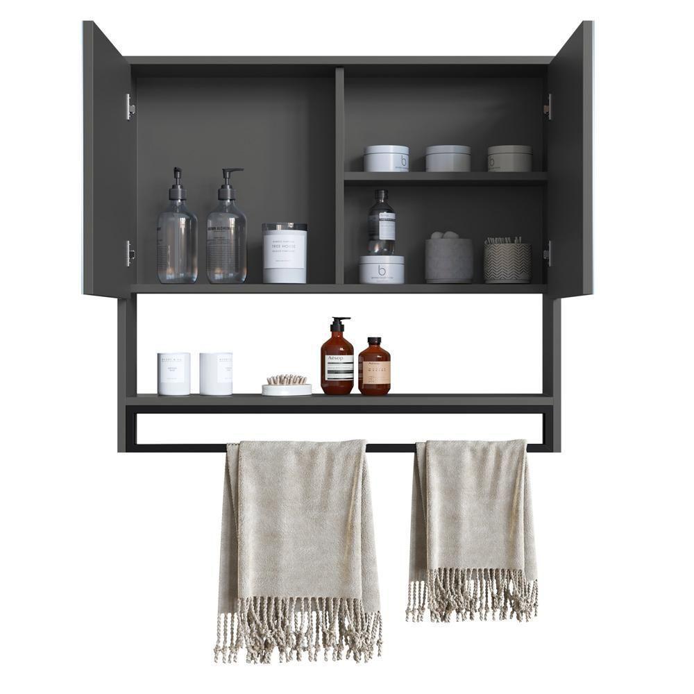 Armario Espelheira Suspenso 80 Cm 2 Portas E Toalheiro P1041 Grafite Pp Milani Store Grafite - 5