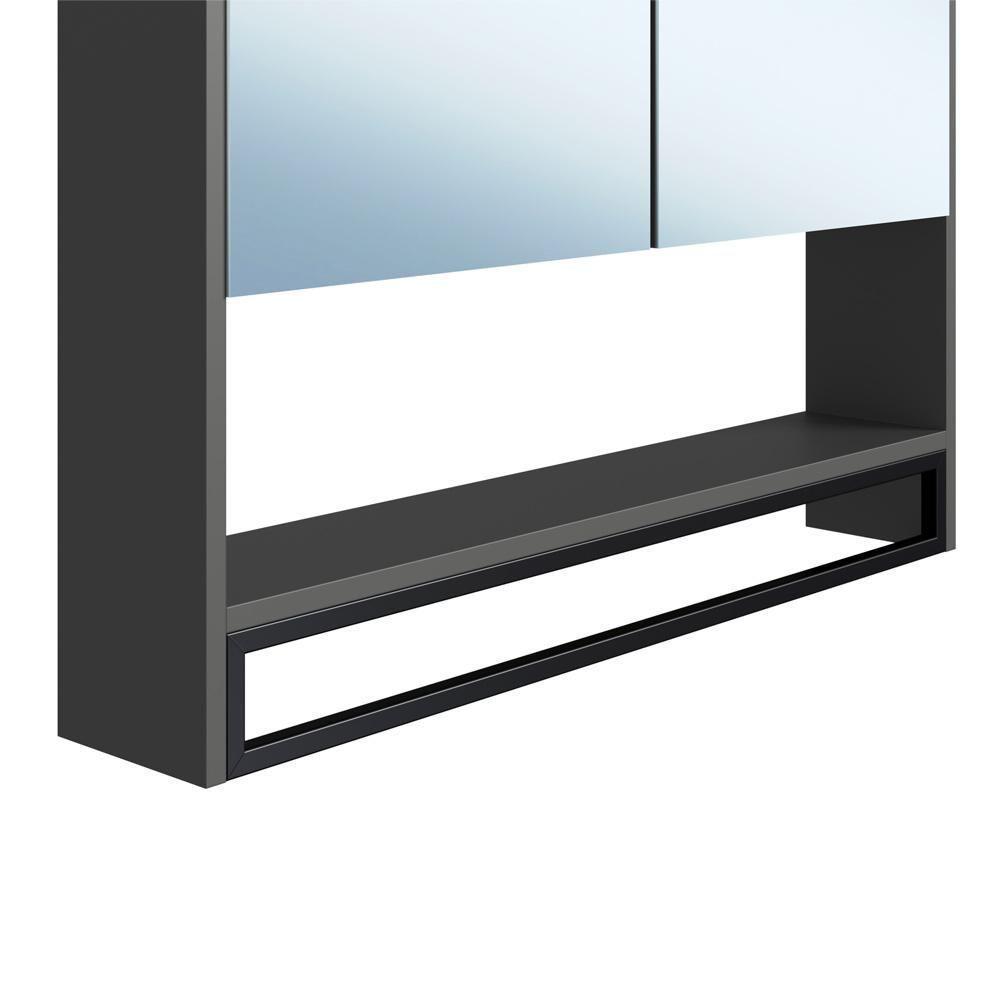 Armario Espelheira Suspenso 80 Cm 2 Portas E Toalheiro P1041 Grafite Pp Milani Store Grafite - 6