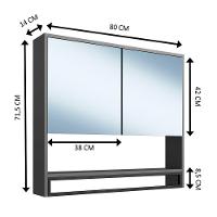 Armario Espelheira Suspenso 80 Cm 2 Portas E Toalheiro P1041 Grafite Pp Milani Store Grafite - 3