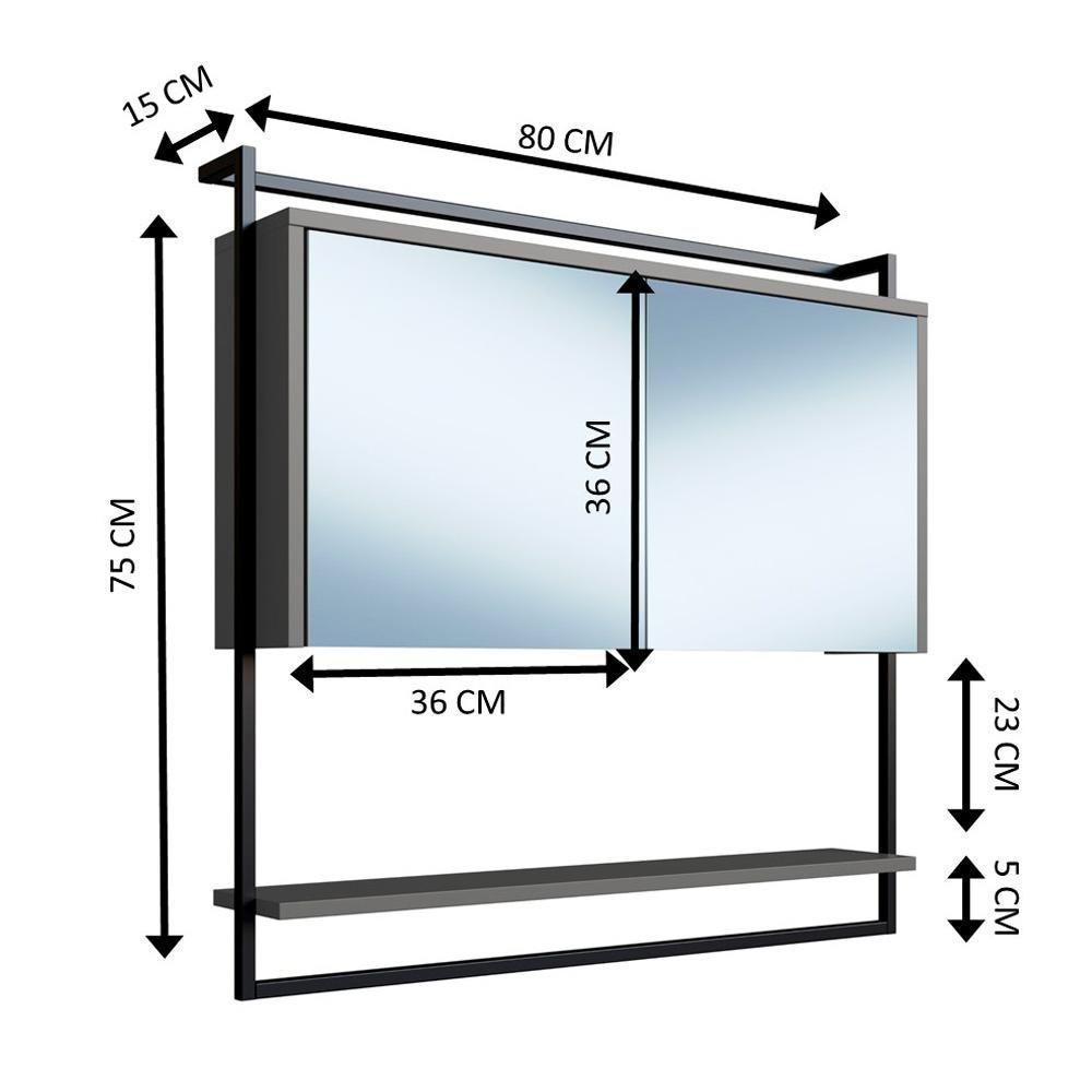Armario Espelheira 80 Cm Com Toalheiro P1043 Grafite Pp Milani Store Grafite - 3